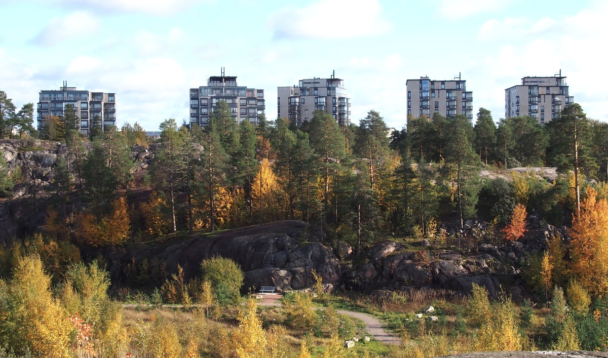 Näkymä Viikinmäeltä Kuurinmaanpuistoon.