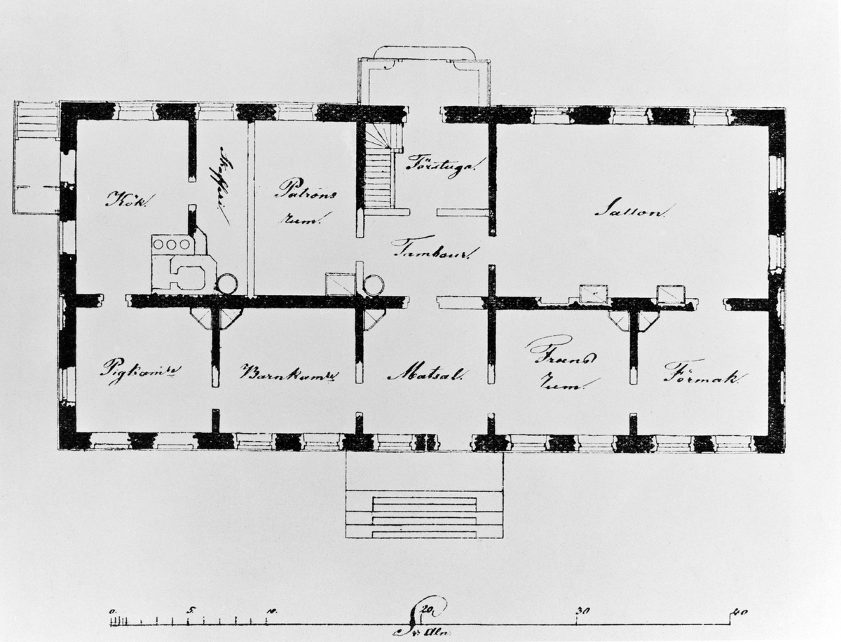 Tuomarinkylän kartanon päärakennuksen pohjapiirros vuodelta 1840